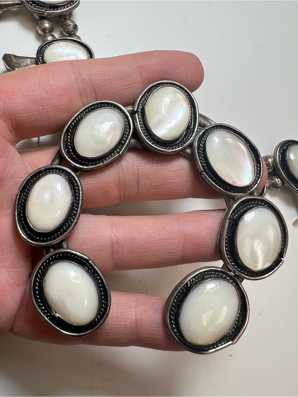 Sterling Silver White Mother-of-Pearl Squash Blossom Necklace - Picture 14 of 16